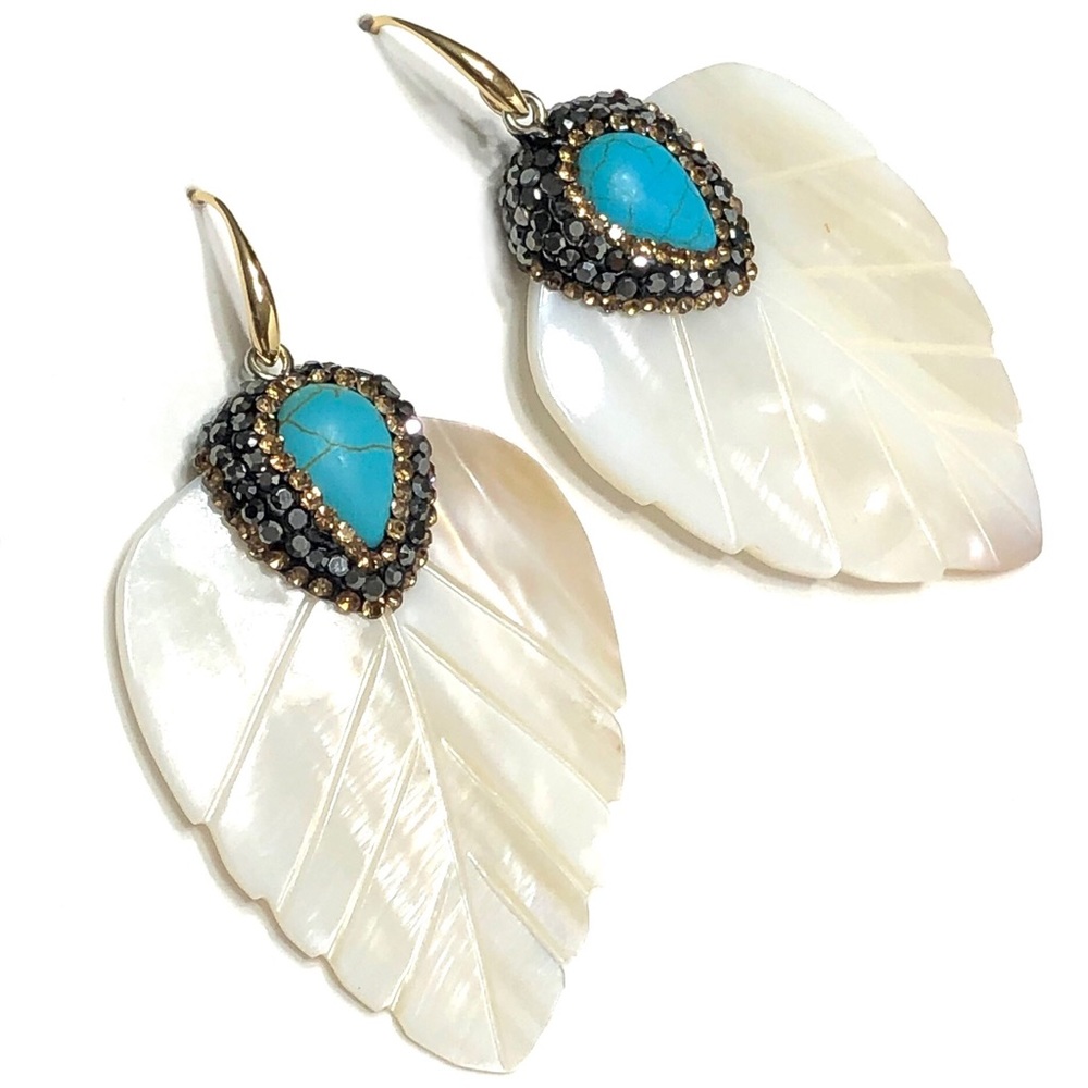 Earrings, Natural leaf shaped shell drop earrings